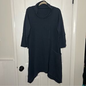Blue Fish Cowl Neck Thermal Pocket Asymmetric Tunic